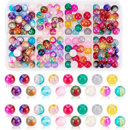 PandaHall Elite 8mm Crackle Glass Beads, 160pcs Crystal Baking Painted Glass Beads Shiny Imitation Jade Loose Beads Craft Spacers for Friendship Bracelets Earring Necklace Jewelry Making Mixed Color