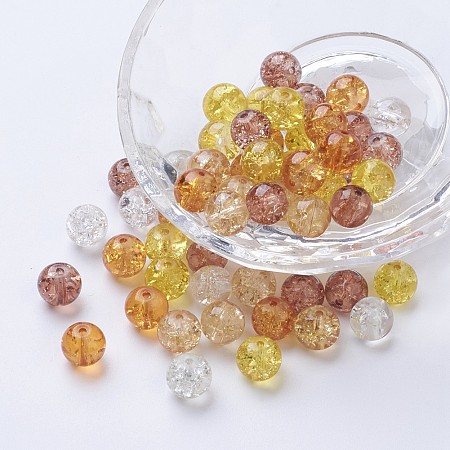 Arricraft Baking Painted Crackle Glass Beads, Caramel Mix, Round, Mixed Color, 8~8.5x7.5~8mm, Hole: 1mm, about 100pcs/bag