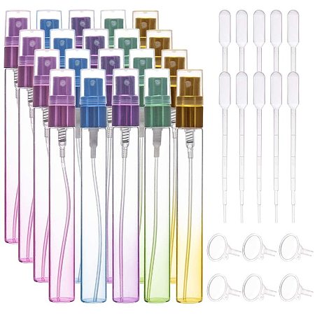 BENECREAT 20 Pack 10ml Gradient Glass Perfume Tubes Spray Bottle Fine Mist with 10Pcs Pipettes, 6Pcs Funnels for Cosmetic Liquid Perfume