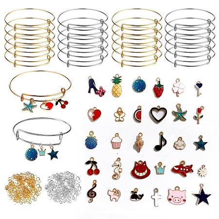 ARRICRAFT DIY Bangle Making, with Brass Expandable Bangle Making, 304 Stainless Steel Jump Rings, Alloy Enamel Pendants, Mixed Color, 22x9.5x2mm, Hole: 1.5mm