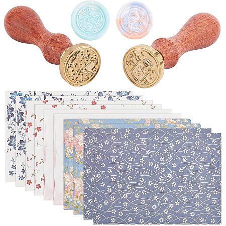 CRASPIRE Wax Seal Stamp with Envelopes Set, 2PCS Sealing Wax Stamp and 10PCS Envelopes 5 Flower Styles, Wax Stamp kit for Invitations Cards Gift Decoration