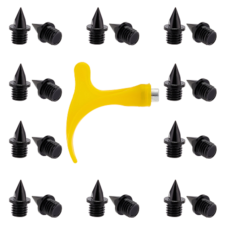 GORGECRAFT 51PCS Track Spikes 1/4 Inch Cross Country Spikes Steel Spikes Track Shoe Spikes Replacements and Spike Wrench for Sports Running Track Shoes Sprint Sports(Black)