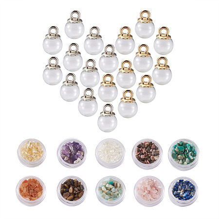 Kissitty DIY Pendant Making Kits, with Mechanized Blown Glass Globe Beads, Plastic Pendant Bails, Synthetic & Natural Gemstone Beads, 16mm, Hole: 3~5mm, 40pcs
