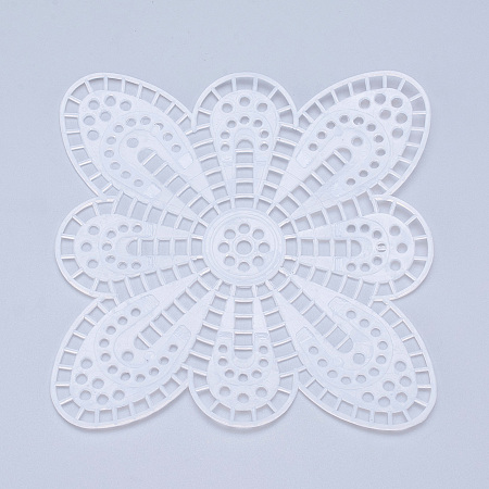 Honeyhandy Plastic Mesh Canvas Sheets, for Embroidery, Acrylic Yarn Crafting, Knit and Crochet Projects, Flower, White, 11.2x11.2x1.5mm, Hole: 4x4mm