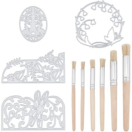 SUPERFINDINGS 4Pcs 4 Styles Hollow Flower Lace Border Cutting Die Metal Cutting Stencils Carbon Steel Die with Poplar Wood Brush for DIY Crafts Scrapbook Album Paper Card Making