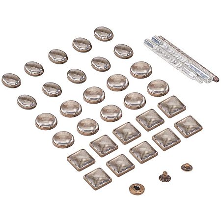 Arricraft Snap Button Cabochon Settings Kit, 30 Sets Snaps Fasteners Cabochon Setting Blank with Cabochons, 3 Installation Tools, 3 Size Leather Snaps for Clothes, Jackets, Jeans, Bags