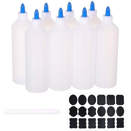 PH PandaHall 16oz Squeeze Bottles with Cap Paint Pigment Storage Bottle Twist Caps with Marker Pen, Chalkboard Sticker Labels for Paint DIY Liquid Products (Pack of 8)