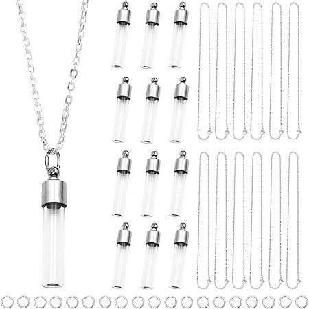 SUNNYCLUE 64PCS Vial Necklace Making Kit Hourglass Vial Pendants Handmade Clear Glass Screw Cap Bottle Charms Necklace Chain & Jump Rings for Beginners Adults DIY Necklace Jewellery Making