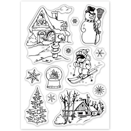 GLOBLELAND Winter Snowflake Clear Stamps Silicone Stamp Cards Snowman House Clear Stamps for Card Making Decoration and DIY Scrapbooking