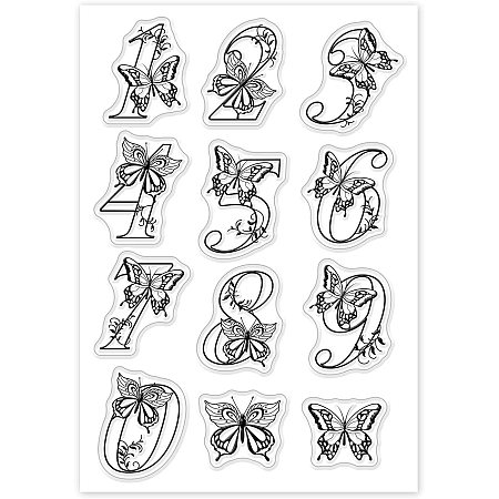 GLOBLELAND Number Butterfly Clear Stamps Transparent Silicone Stamp for Card Making Decoration and DIY Scrapbooking