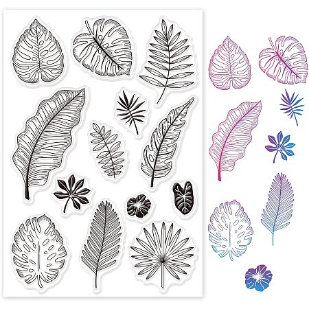GLOBLELAND Tropical Plant Leaves Silicone Clear Stamps Transparent Stamps for Birthday Valentine's Day Cards Making DIY Scrapbooking Photo Album Decoration Paper Craft