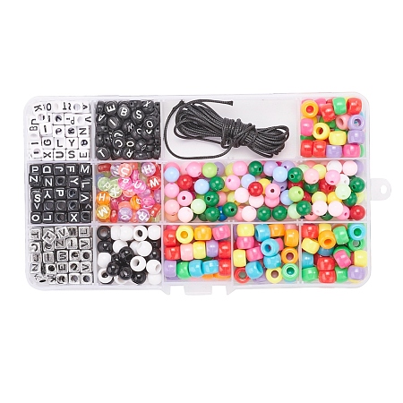 Honeyhandy DIY Jewelry Set Making, Bracelet with Plated & Initial & Opaque & Transparent & Acrylic Beads and Braided Korean Waxed Polyester Cords, Mixed Color, 500Pcs/Box