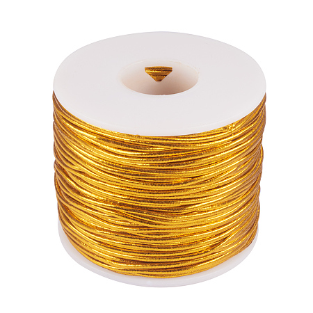 PandaHall Elite 2mm 50m/ 54 Yards Metallic Tinsel Elastic Cord Polyester Ribbon Stretch Cord Jewelry Making Gift Wrap Ribbon, Gold
