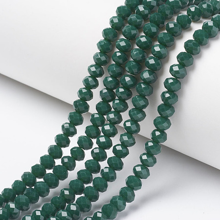 Arricraft Opaque Solid Color Glass Beads Strands, Faceted, Rondelle, Dark Green, 4x3mm, Hole: 0.4mm, about 130pcs/strand, 16.54 inches(42cm)