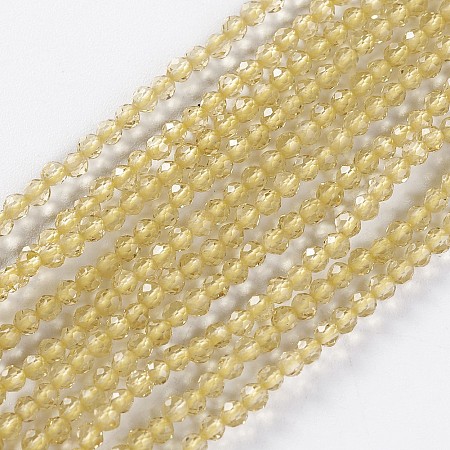 Honeyhandy Glass Beads Strands, Faceted, Round, Light Goldenrod Yellow, 2x2mm, Hole: 0.4mm, about 193~197pcs/strand, 14.17 inch~15.51 inch(36~39.4cm)