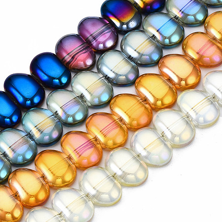 Arricraft Electroplate Glass Beads Strands, Oval, Mixed Color, 16x11x5.5mm, Hole: 1mm, about 50pcs/strand, 21.65 inch(55cm)