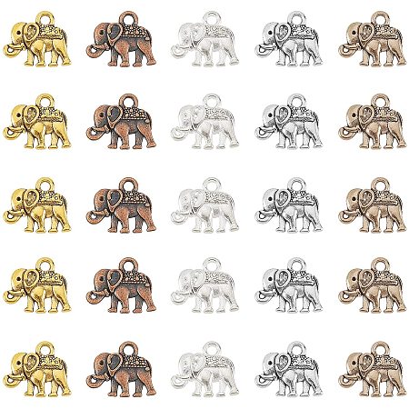 Arricraft 100 Pcs Elephant Charm Beads, Tibetan Style Alloy Animal Spacers Bead for Bracelets Necklace Anklets Jewelry Making-Mixed Color