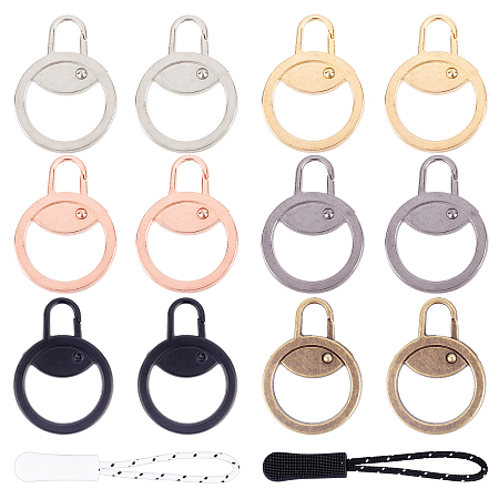 NBEADS 24 Pcs Ring Zipper Pull Replacement Kit, 12 Pcs Alloy Zipper Pull Rings Universal Zipper Tab and 12 Pcs Nylon Zipper Cord Pull Extension for Boots Jackets Handbags Backpack Luggage