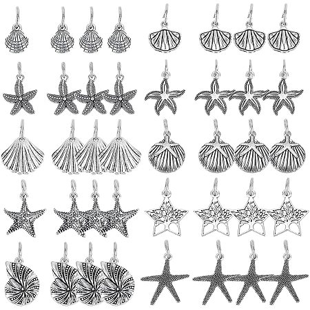 PandaHall Elite 10 Styles Shell Starfish Charms, 40pcs Tibetan Ocean Sea Creatures Charms Pendants Antique Silver Marine Life Charms Dangle Charms for Summer Boho DIY Bracelet Necklace Jewelry Making