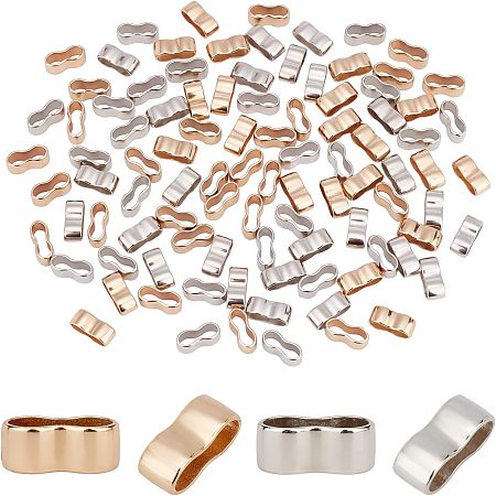 PandaHall Elite 100pcs Metal Slide Charms, 2 Colors 8-shaped Quick Link Connectors Large Hole Leather Cord Slider Loose Beads for Wristbands Bracelets Necklace Jewelry Making
