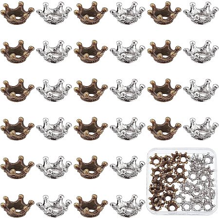SUNNYCLUE 1 Box 40Pcs Crown Beads Tibetan Alloy King Crown Spacer Beads Queen Crown Bead Caps Loose Bead for Jewelry Making Bulk Vintage Metal Beads Earring Bracelet Supplies Antique Bronze Silver
