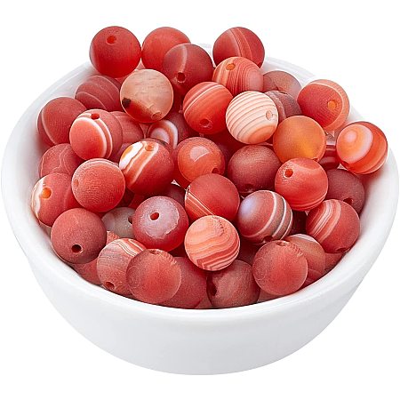 Arricraft About 78 Pcs Frosted Natural Stone Beads 8mm, Natural Grade A Striped Agate Round Beads, Gemstone Loose Beads for Bracelet Necklace Jewelry Making ( Hole: 1.2mm )