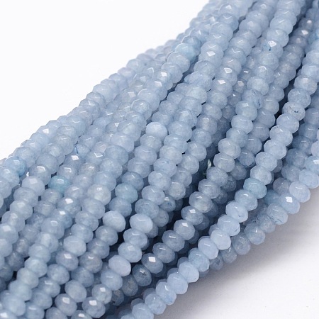 ARRICRAFT Dyed Natural Malaysia Jade Rondelle Beads Strands, Faceted, Aqua, 3x2mm, Hole: 1mm; about 154pcs/strand, 14.3 inches