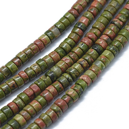 Honeyhandy Natural Unakite Beads Strands, Flat Round/Disc, 3.8~4.2x2~4.5mm, Hole: 0.8~1mm, about 152~180pcs/strand, 15.1~15.5 inch(38.5~39.5cm)