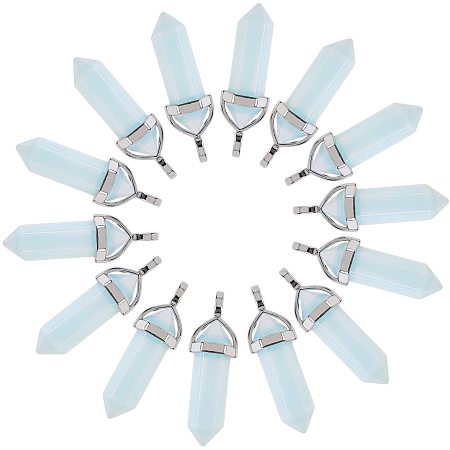 Arricraft 30pcs Clear Faceted Bullet Opalite Pendants Platinum Tone Brass Findings for Jewelry Making, 38~45x10mm