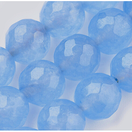 Honeyhandy Natural Malaysia Jade Beads Strands, Dyed, Faceted, Round, Light Sky Blue, 8mm, Hole: 1mm, about 45pcs/strand, 14.9 inch