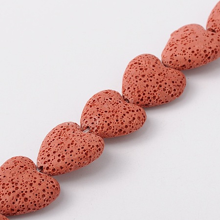 Honeyhandy Synthetic Lava Rock Bead Strands, Heart, Dyed, Red, 20x20x7mm, Hole: 1mm, about 20pcs/strand, 15.3 inch
