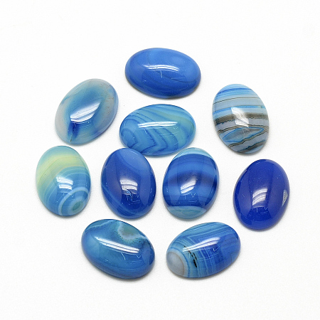 Honeyhandy Natural Striped Agate/Banded Agate Cabochons, Dyed, Oval, Dodger Blue, 25x18x6~7mm