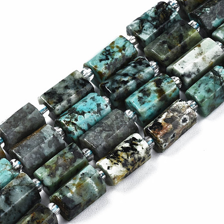 ARRICRAFT Natural African Turquoise(Jasper) Beads Strands, with Seed Beads, Faceted Column, 9~14x5~7x5~6mm, Hole: 1.2mm, about 15~16pcs/strand, 7.09 inch(18cm)