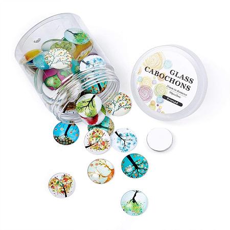 ARRICRAFT 1 Box(about 50pcs) 25mm Mixed Color Printed Half Round/Dome Glass Cabochons for Jewelry Making (Tree of Life)