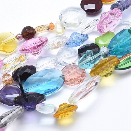 Honeyhandy Glass Beads Strands, Faceted,  Mixed Shapes, Mixed Color, 4.5~33x6~25x4~15mm, Hole: 0.5~1.5mm, 15.7 inch(40cm)