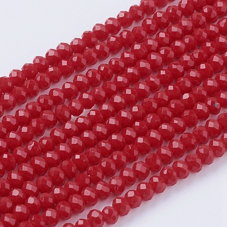 Honeyhandy Imitation Jade Glass Beads Strands, Faceted, Rondelle, Red, 3x2~2.5mm, Hole: 0.5mm, about 186~190pcs/strand, 17 inch