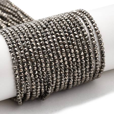 Electroplate Glass Beads Strands, Full Plated, Faceted Round, Platinum Plated, 2mm, Hole: 0.7mm, about 203pcs/strand, 14.45''(36.7cm)