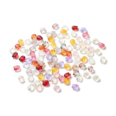 Honeyhandy Transparent Glass Beads, Tulip Flower, Mixed Color, 12x10x7mm, Hole: 1.2mm
