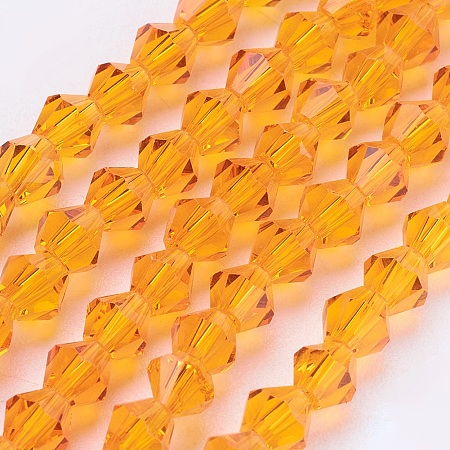Arricraft Imitation Austrian Crystal 5301 Bicone Beads, Faceted Glass Beads Strands, Orange, 4x4mm, Hole: 1mm, about 104pcs/strand