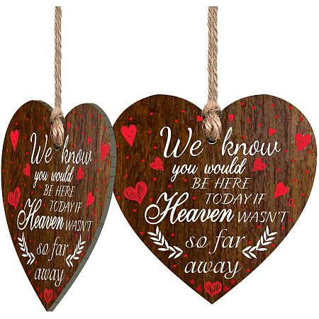 CRASPIRE Wedding Hanging Sign We Know You Would Be Here Today Wooden Plaque Wedding Gift 2pcs Wooden Hanging Heart Plaque with Twine for Friends Christmas Ornament Birthday Gifts for Wall Door Decor