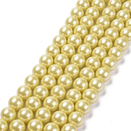 Arricraft Eco-Friendly Glass Pearl Bead Strands, Round, Dyed, Cotton Cord Threaded, Pale Goldenrod, 14mm, Hole: 1.2~1.5mm, about 30pcs/strand, 15.7 inch