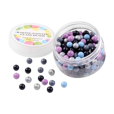 ARRICRAFT 1 Box (About 200pcs) Environmental Baking Painted Glass Pearl Beads 8mm, Silver-Grey Mix