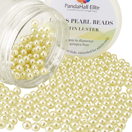 PandaHall Elite 1 Box 6mm Champagne Yellow Tiny Satin Luster Glass Pearl Beads Round Loose Beads for Jewelry Making, about 400pcs/box