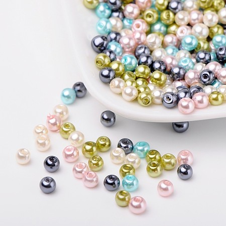 Arricraft Pastel Mix Pearlized Glass Pearl Beads, Mixed Color, 4mm, Hole: 1mm, about 400pcs/bag