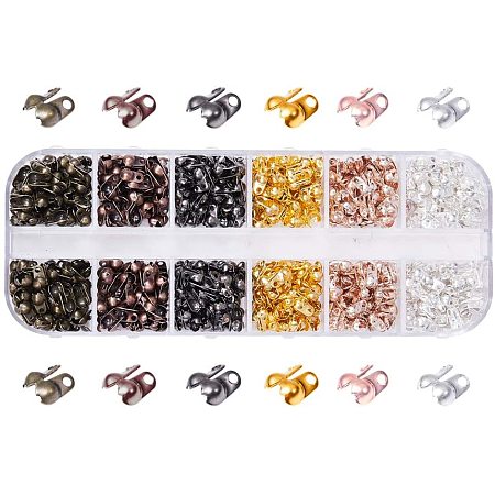 Arricraft 720pcs 6 Color Fold Clamshell Bead End Tips with Double Loop Hide Knots & Crimp Beads Open Clamshell Crimp Bead Tips End Cap Knot Cover for Jewelry Craft Making, 6x3.5mm