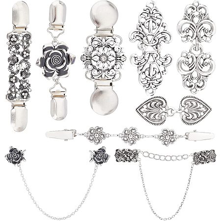GORGECRAFT 9Pcs 9 Styles Dresses Shawl Clips Antique Silver Sweater Shawl  Clip Vintage Hollow Filigree Flower Heart Brooches Retro Celtic for Sweater  Dresses Shirt Cardigans Collar Women Supplies 
