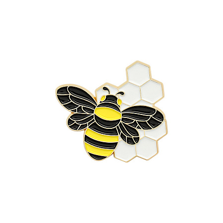 Honeyhandy Creative Zinc Alloy Brooches, Enamel Lapel Pin, with Iron Butterfly Clutches or Rubber Clutches, Bee, Golden, Colorful, 32x35mm, Pin: 1mm