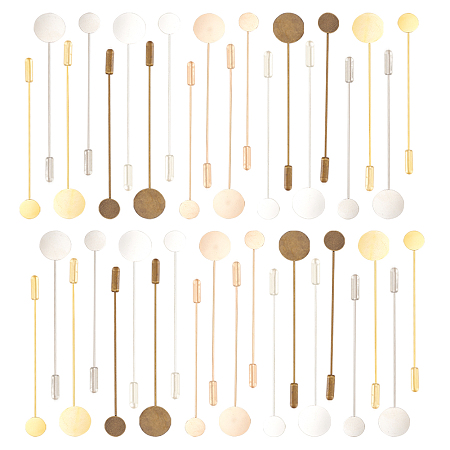 FINGERINSPIRE 40 Pcs 5 Colors Round Tray Brooch Pin Stick Brass Safety Pins Lapel Sticks with 10mm & 15mm Tray Brooch Pin Needle Suit Tie Hat Scarf Badge for DIY Costume Jewelry Making Accessories