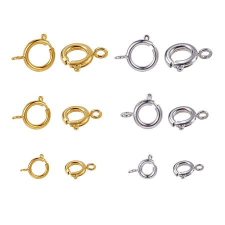 PandaHall Elite 120pcs 3 Sizes Silver & Gold Brass Spring Clasps Round Clasps Open Ring for Necklace Bracelet Jewelry Making (6mm, 9mm, 12mm)