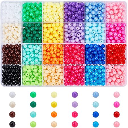 CHGCRAFT 1680Pcs 24 Colors 6mm Opaque Acrylic Beads Round Chunky Bubblegum Ball Beads for Jewelry Making